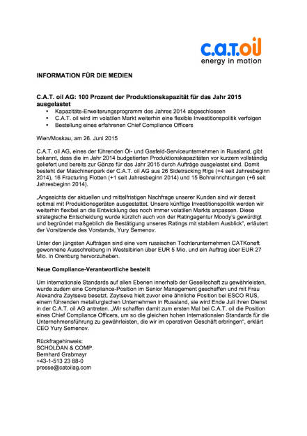 C.A.T. oil  mit 100 Prozent Auslastung für 2015 , Seite 1/1, komplettes Dokument unter http://boerse-social.com/static/uploads/file_175_cat_oil_auslastung.pdf (26.06.2015) 