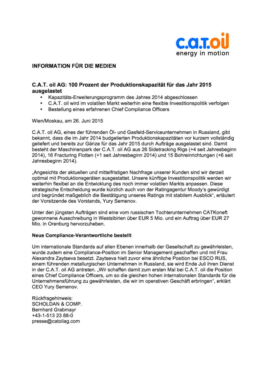 C.A.T. oil  mit 100 Prozent Auslastung für 2015 , Seite 1/1, komplettes Dokument unter http://boerse-social.com/static/uploads/file_175_cat_oil_auslastung.pdf