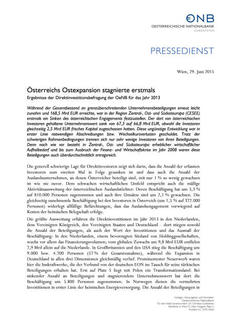 Österreichs Ostexpansion stagnierte erstmals, Seite 1/4, komplettes Dokument unter http://boerse-social.com/static/uploads/file_181_osterreichs_ostexpansion.pdf (29.06.2015) 