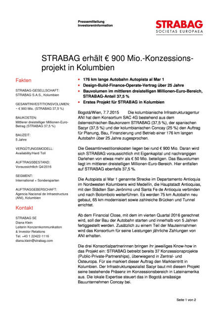 Strabag erhält € 900 Mio.-Konzessionsprojekt in Kolumbien, Seite 1/2, komplettes Dokument unter http://boerse-social.com/static/uploads/file_209_strabag_kolumbien.pdf (07.07.2015) 