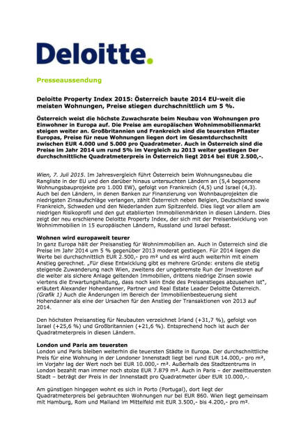 Österreich baute 2014 EU-weit die meisten Wohnungen (Deloitte), Seite 1/3, komplettes Dokument unter http://boerse-social.com/static/uploads/file_211_deloitte.pdf (07.07.2015) 