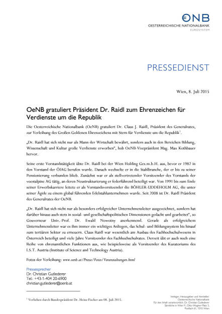 OeNB gratuliert Claus Raidl, Seite 1/1, komplettes Dokument unter http://boerse-social.com/static/uploads/file_212_oenb_raidl.pdf (08.07.2015) 