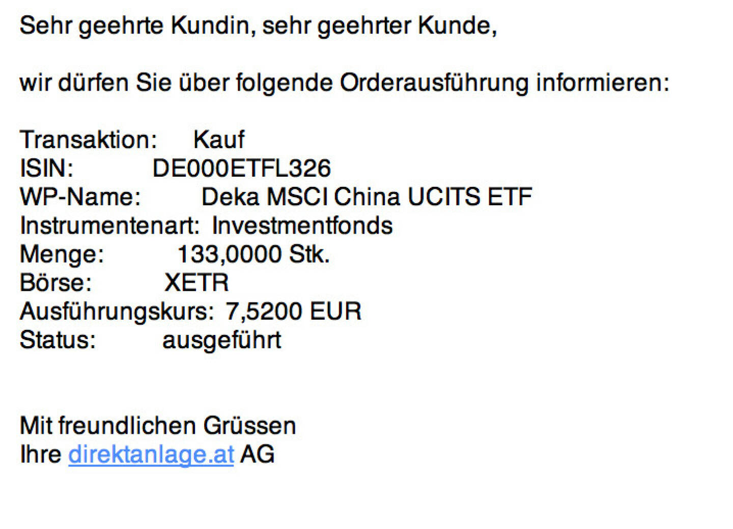 Tag 2: 133 Deka MSCI China UCITS ETF zu 7,52