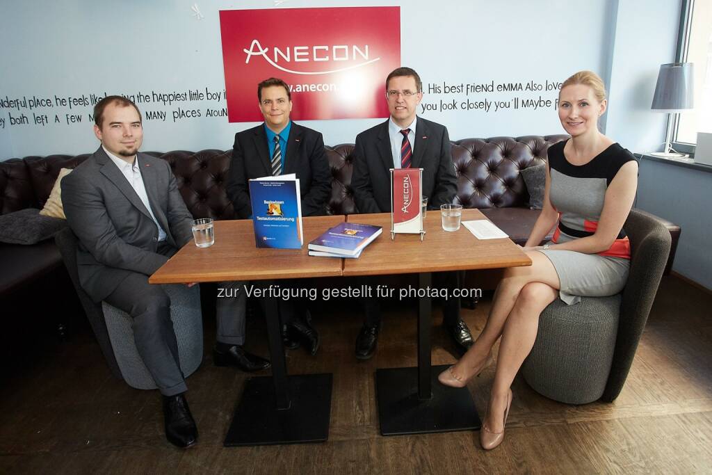 Stefan Gwihs,Thomas Bucsics, Manfred Baumgartner, Karin Schmitzer : 
Anecon : Buchpräsentation Basiswissen Testautomatisierung: 
© Thomas Preiss Fotocredit: ANECON Software 
, © Aussendung (16.07.2015) 