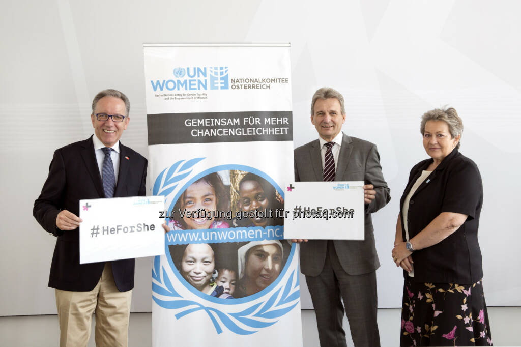 Rudi Kaske (AK), Erich Foglar (ÖGB), Lilly Sucharipa (UN Women) : HeForShe Kampagne von UN Women: (c) Lisi Specht/AK, © Aussendung (17.07.2015) 
