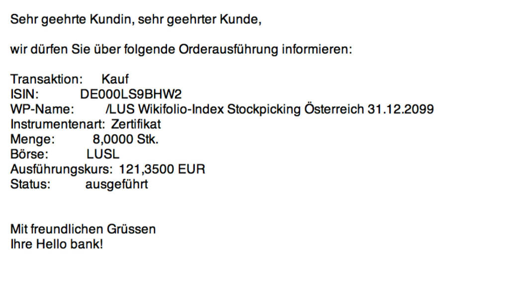 Tag 12/3: Kauf 8 Wikifolio-Index Stockpicking Österreich zu 121,35 http://www.wikifolio.com/de/DRASTIL1 (22.07.2015) 