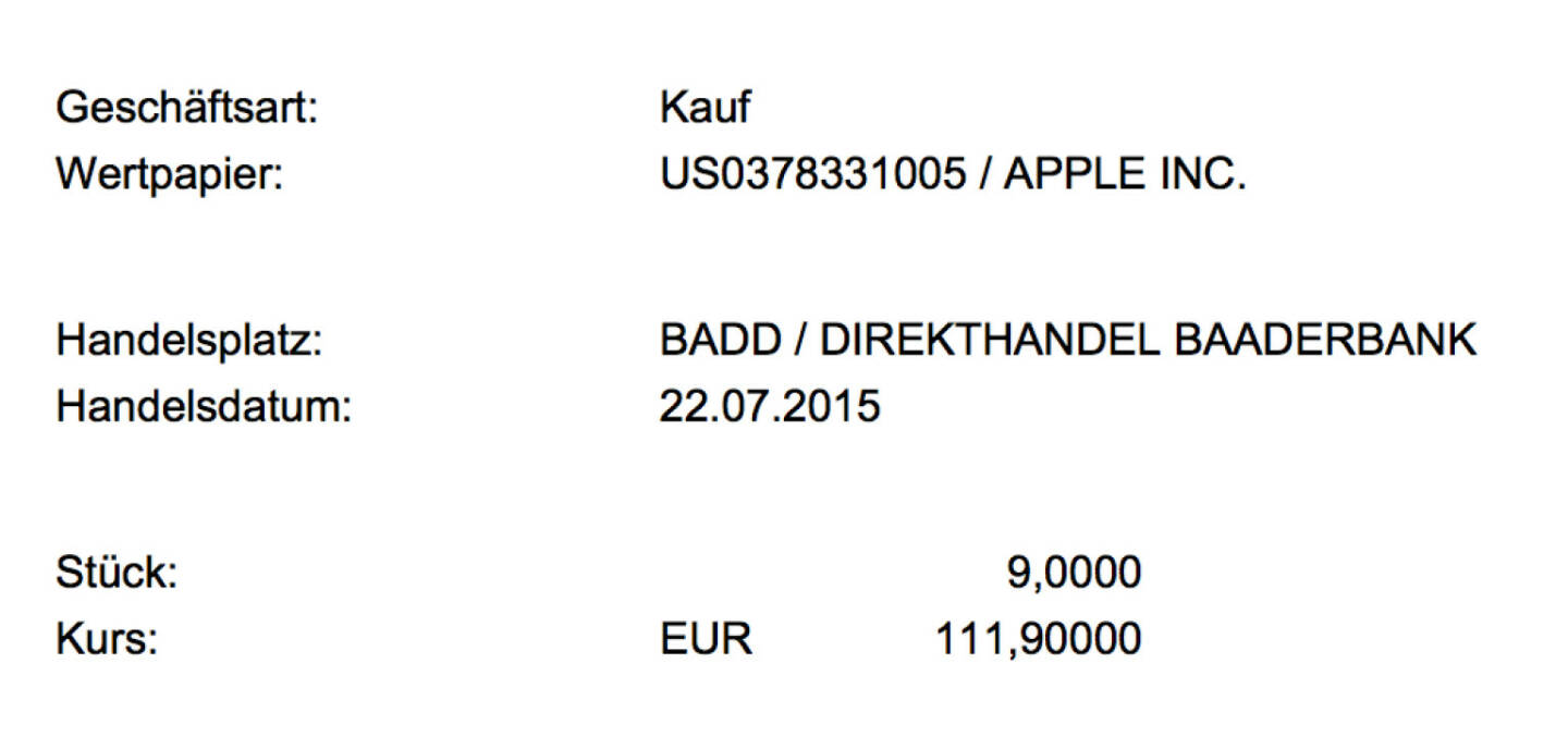 Tag 12/4: Kauf 9 Apple zu 111,9 im Baader Direkthandel