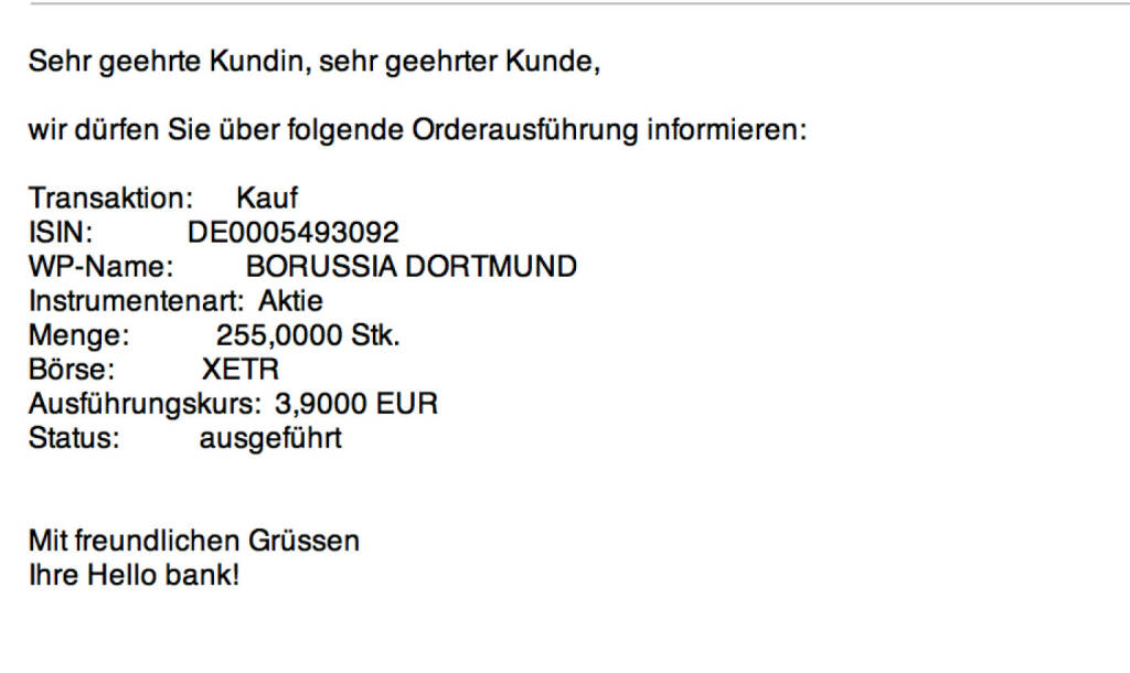 Tag 14: Kauf 255 Borussia Dortmund zu 3,90 (24.07.2015) 