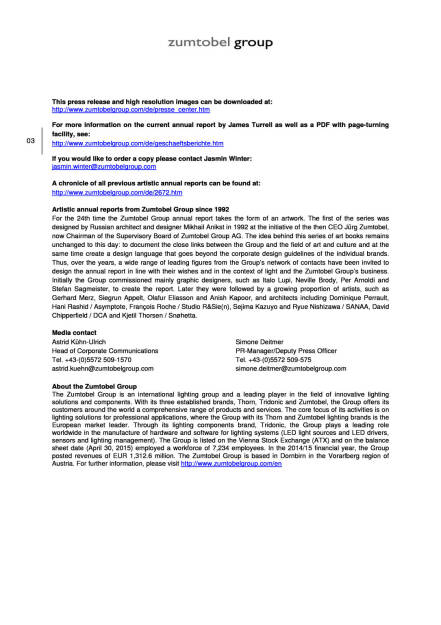 James Turrell checkt Zumtobel Group GB, Seite 3/3, komplettes Dokument unter http://boerse-social.com/static/uploads/file_252_james_turrell_checkt_zumtobel_group_gb.pdf (27.07.2015) 