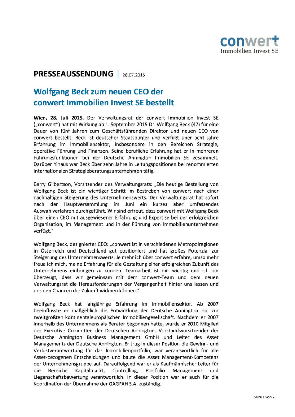 Wolfgang Beck neuer conwert-CEO, Seite 1/2, komplettes Dokument unter http://boerse-social.com/static/uploads/file_258_wolfgang_beck_neuer_conwert-ceo.pdf