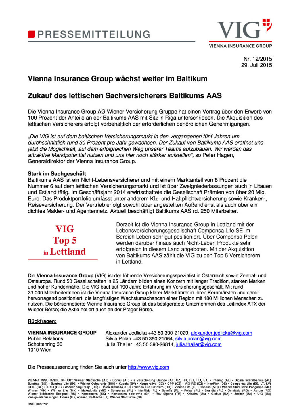 VIG kauft lettischen Sachversicherer AAS, Seite 1/1, komplettes Dokument unter http://boerse-social.com/static/uploads/file_260_vig_kauft_lettischen_sachversicherer_aas.pdf