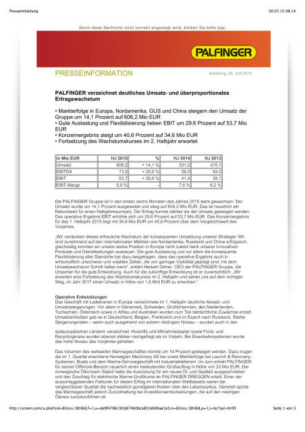 Palfinger verzeichnet deutliches Umsatz- und überproportionales Ertragswachstum   , Seite 1/3, komplettes Dokument unter http://boerse-social.com/static/uploads/file_263_palfinger_verzeichnet_deutliches_umsatz-_und_uberproportionales_ertragswachstum.pdf (30.07.2015) 