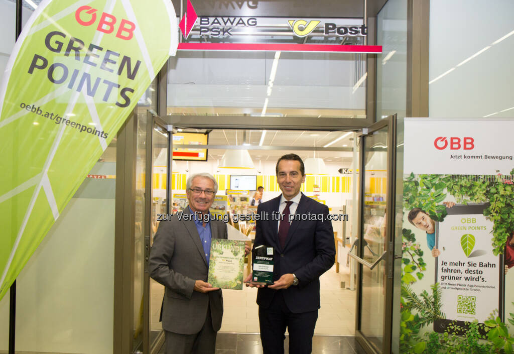 Georg Pölzl (Post), Mag. Christian Kern (ÖBB) : ÖBB und Post: Gemeinsam aktiv im Umweltschutz : © ÖBB, © Aussender (30.07.2015) 