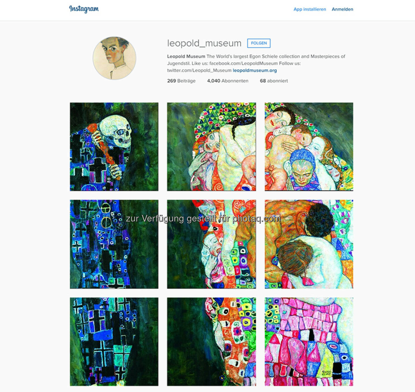 Motiv: Gustav Klimt (1862-1918), Tod und Leben, 1910/11, umgearbeitet 1915/16, Leopold Museum : Screenshot Instagram Kanal Leopold Museum, Wien : Über 4000 Follower - Österreichs Top-Museum auf der Online-Foto-Plattform : Fotograf: Manfred Thumberger Fotocredit: Leopold Museum, Wien