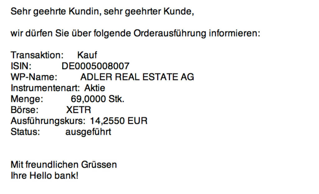 Tag 21: Kauf 69 Adler Real Estate zu 14,255 (04.08.2015) 