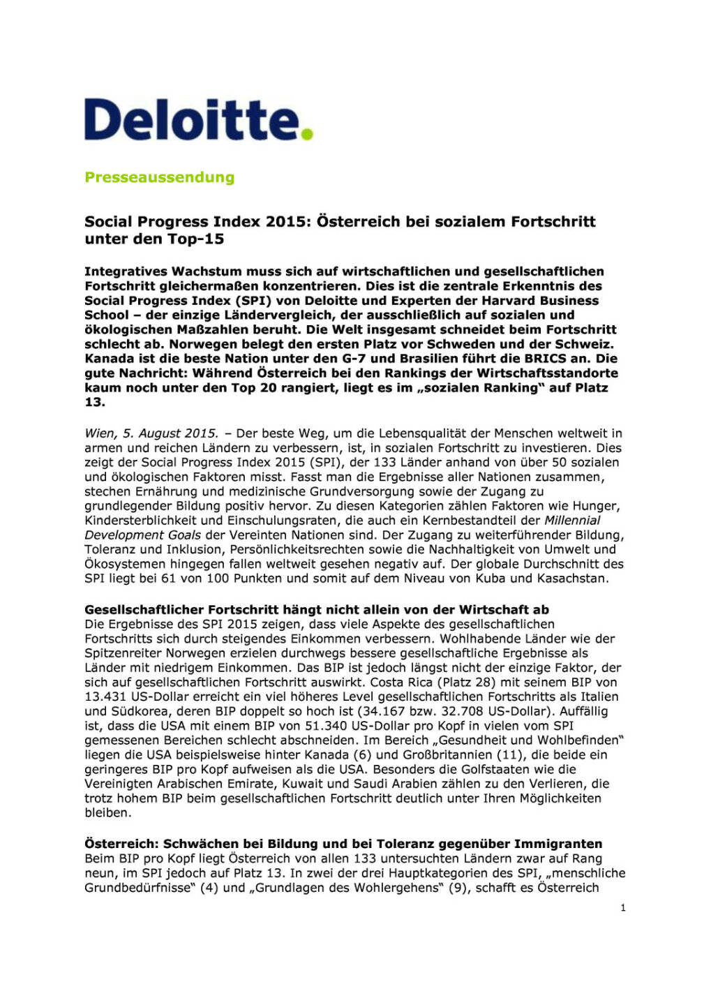 Deloitte Social Progress Index 2015, Seite 1/2, komplettes Dokument unter http://boerse-social.com/static/uploads/file_273_deloitte_social_progress_index_2015.pdf