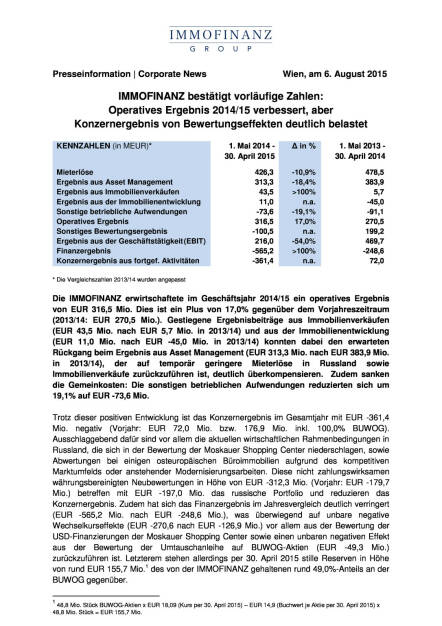 Immofinanz bestätigt vorläufige Zahlen, Seite 1/3, komplettes Dokument unter http://boerse-social.com/static/uploads/file_277_immofinanz_bestatigt_vorlaufige_zahlen.pdf (07.08.2015) 