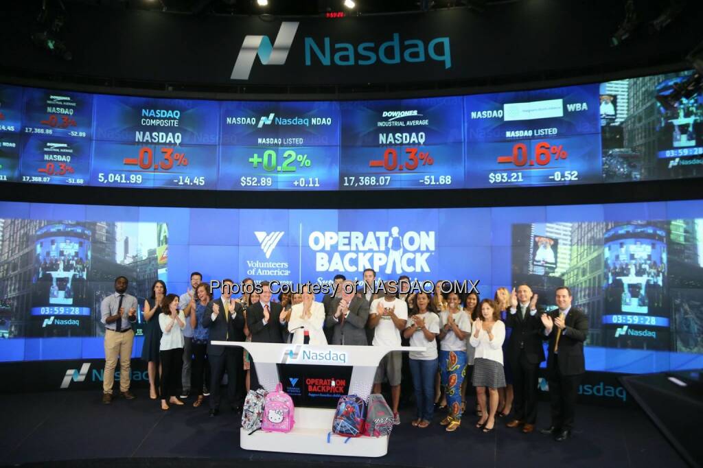 Volunteers of America ring the @Nasdaq Closing Bell in support of #OperationBackpack! @Vol_of_America  Source: http://facebook.com/NASDAQ (08.08.2015) 