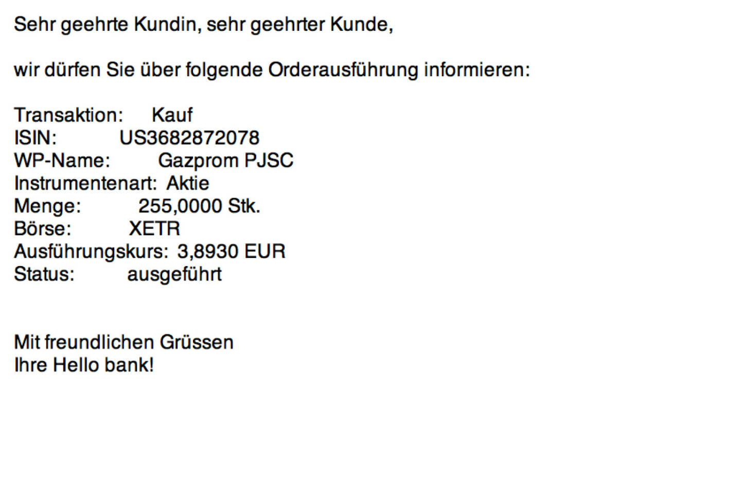 Tag 25a: Kauf 255 Gazprom zu 3,893