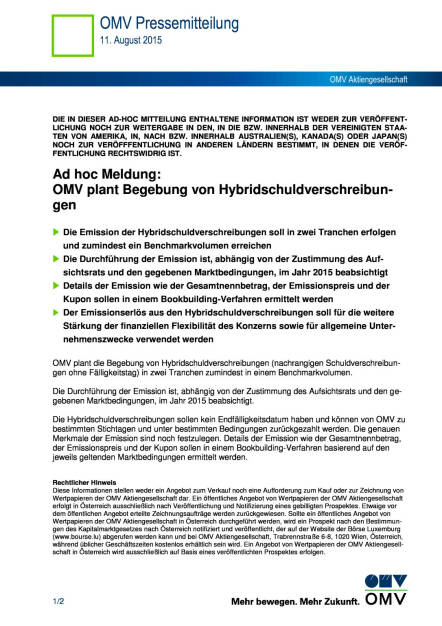 OMV plant Hybridschuldverschreibungen, Seite 1/2, komplettes Dokument unter http://boerse-social.com/static/uploads/file_283_omv_plant_hybridschuldverschreibungen.pdf (11.08.2015) 