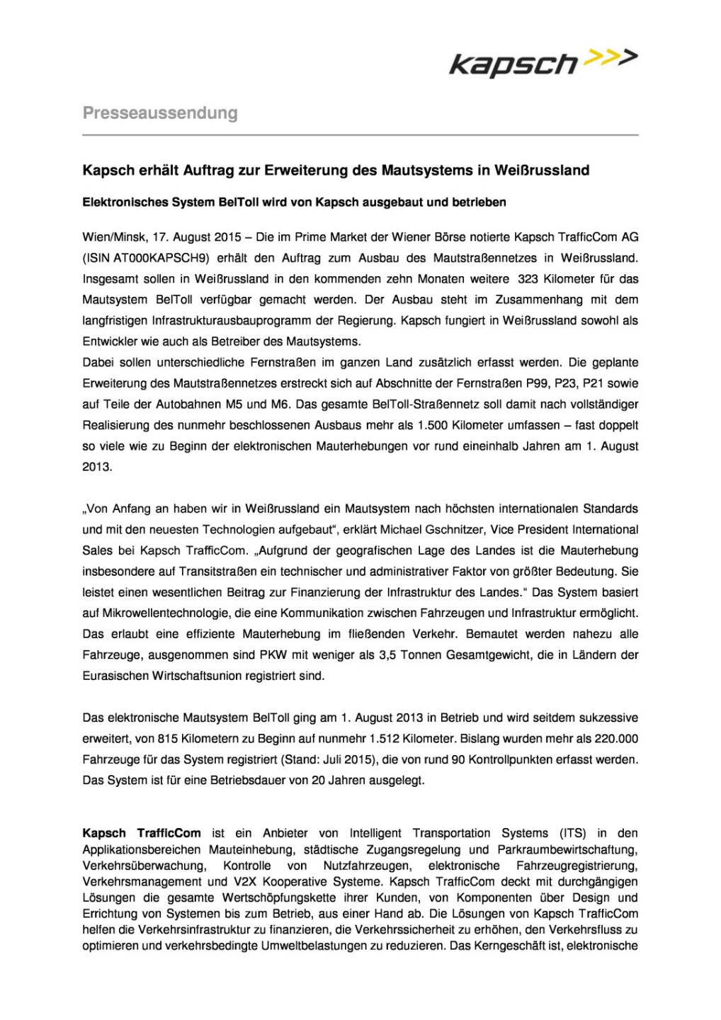 Kapsch erhält Auftrag in Weißrussland , Seite 1/2, komplettes Dokument unter http://boerse-social.com/static/uploads/file_289_kapsch_erhalt_auftrag_in_weissrussland.pdf