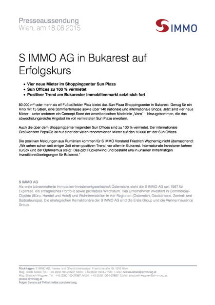 S Immo AG in Bukarest auf Erfolgskurs, Seite 1/1, komplettes Dokument unter http://boerse-social.com/static/uploads/file_295_s_immo_ag_in_bukarest_auf_erfolgskurs.pdf (18.08.2015) 