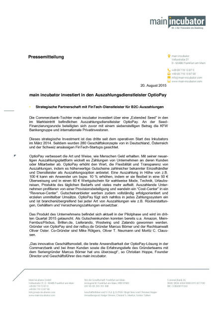 Commerzbank-Tochter investiert in OptioPay, Seite 1/2, komplettes Dokument unter http://boerse-social.com/static/uploads/file_303_commerzbank-tochter_investiert_in_optiopay.pdf (20.08.2015) 