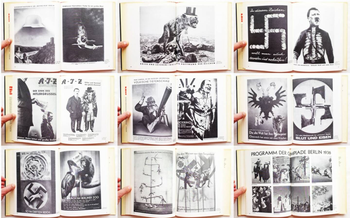 John Heartfield - Photomontages of the Nazi period, Universe Books 1977, Beispielseiten, sample spreads - http://josefchladek.com/book/john_heartfield_-_photomontages_of_the_nazi_period