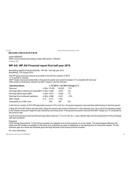 WP AG: HS 1 2015, Seite 1/2, komplettes Dokument unter http://boerse-social.com/static/uploads/file_306_wp_ag_hs_1_2015.pdf (24.08.2015) 