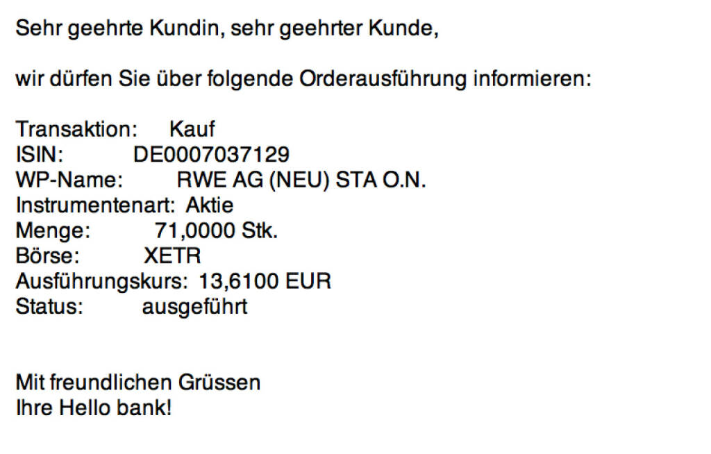 Tag 36: Kauf 71 RWE zu 13,61 Euro (25.08.2015) 