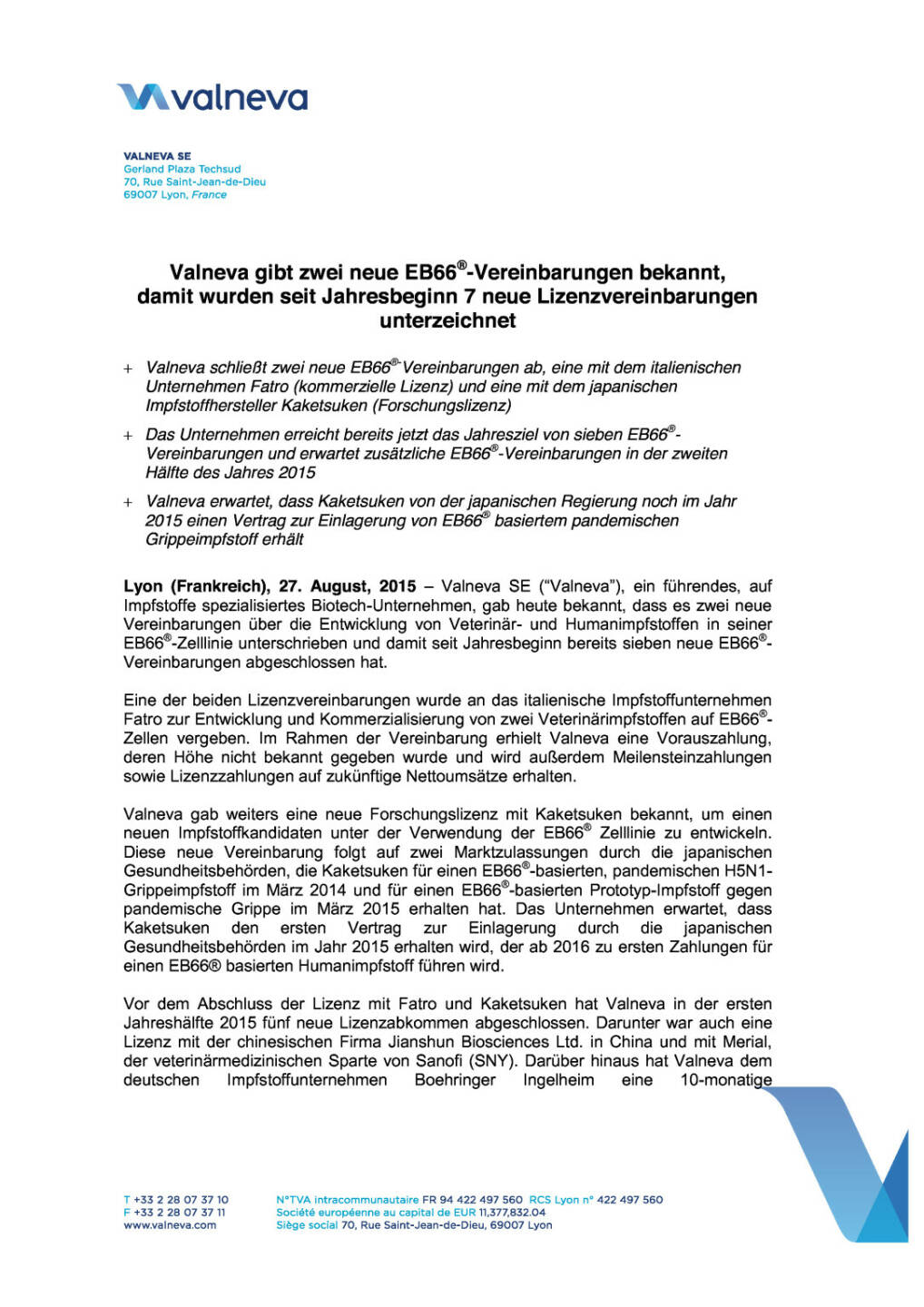 Valneva gibt neue Vereinbarungen bekannt, Seite 1/4, komplettes Dokument unter http://boerse-social.com/static/uploads/file_321_valneva_gibt_neue_vereinbarungen_bekannt.pdf