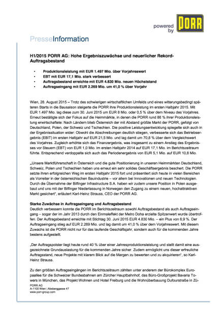Porr AG H1/2015 , Seite 1/2, komplettes Dokument unter http://boerse-social.com/static/uploads/file_328_porr_ag_h12015.pdf (28.08.2015) 