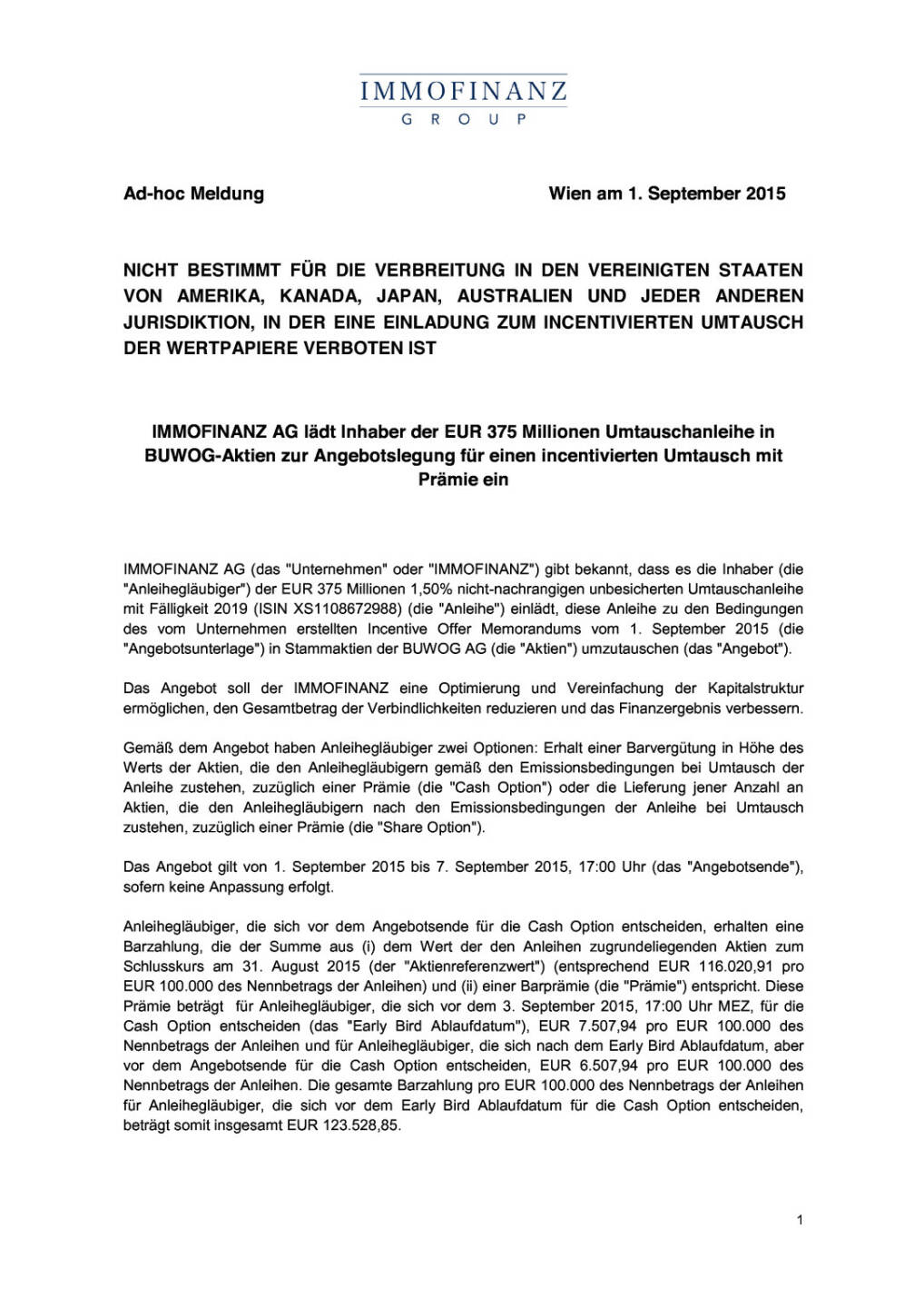 Tausch Immofinanz Anleihe gegen Buwog Aktie, Seite 1/4, komplettes Dokument unter http://boerse-social.com/static/uploads/file_337_tausch_immofinanz_anleihe_gegen_buwog_aktie.pdf