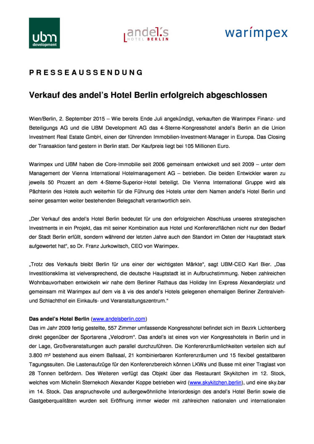 Warimpex und UBM verkaufen andel’s Hotel Berlin, Seite 1/2, komplettes Dokument unter http://boerse-social.com/static/uploads/file_343_warimpex_und_ubm_verkaufen_andels_hotel_berlin.pdf