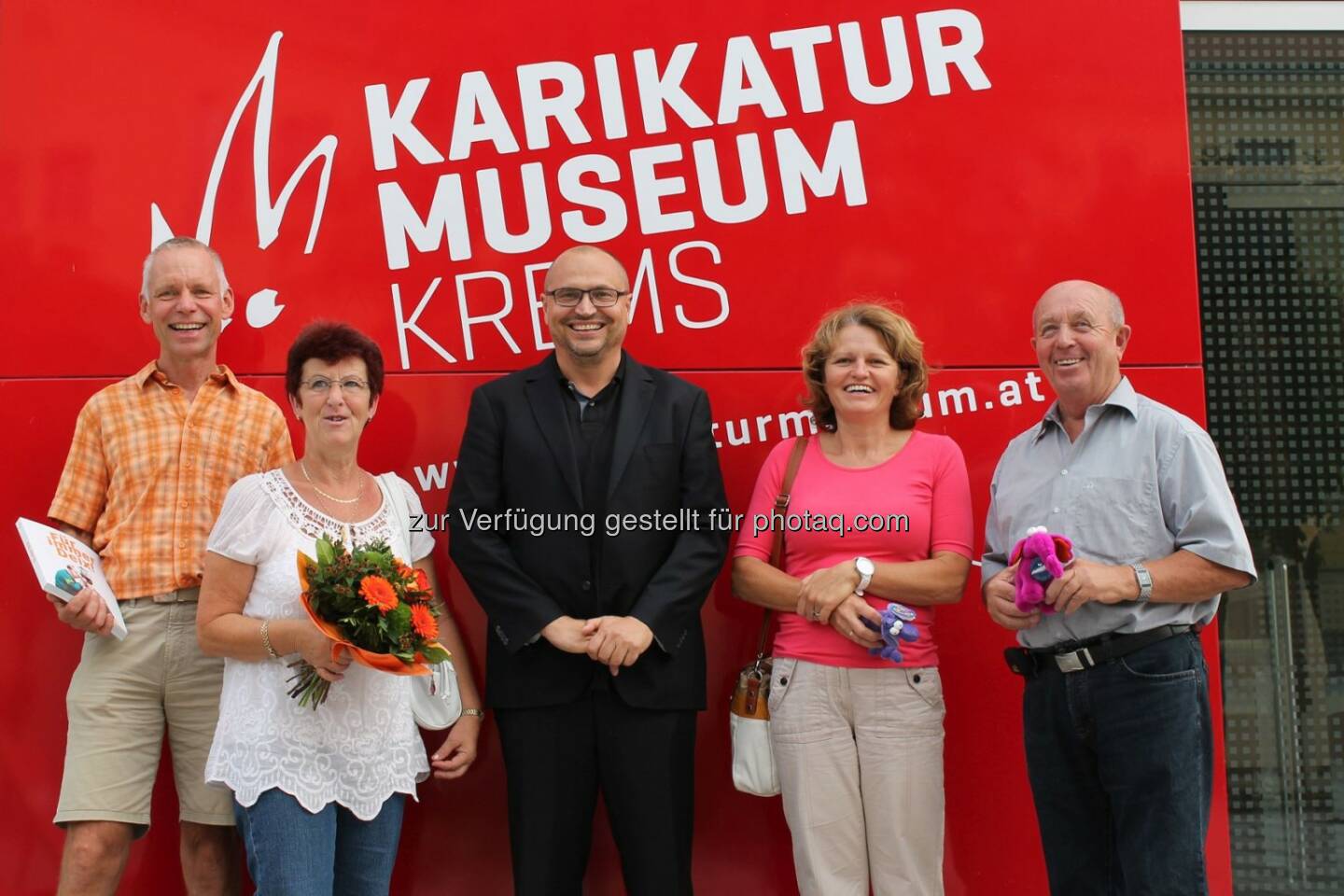 Josef Möstl, Ingeborg Turien, Gottfried Gusenbauer (Direktor des Karikaturmuseum Krems), Herta Möstl, Josef Turien : Über 50.000 Besucher bei Mordillo im Karikaturmuseum Krems : Fotocredit: Karikaturmuseum Krems/ Martina Hackel