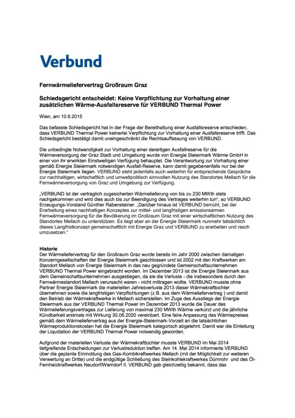 Verbund trifft keinerlei Verpflichtung zur Vorhaltung einer Ausfallsreserve , Seite 1/2, komplettes Dokument unter http://boerse-social.com/static/uploads/file_359_verbund_trifft_keinerlei_verpflichtung_zur_vorhaltung_einer_ausfallsreserve.pdf