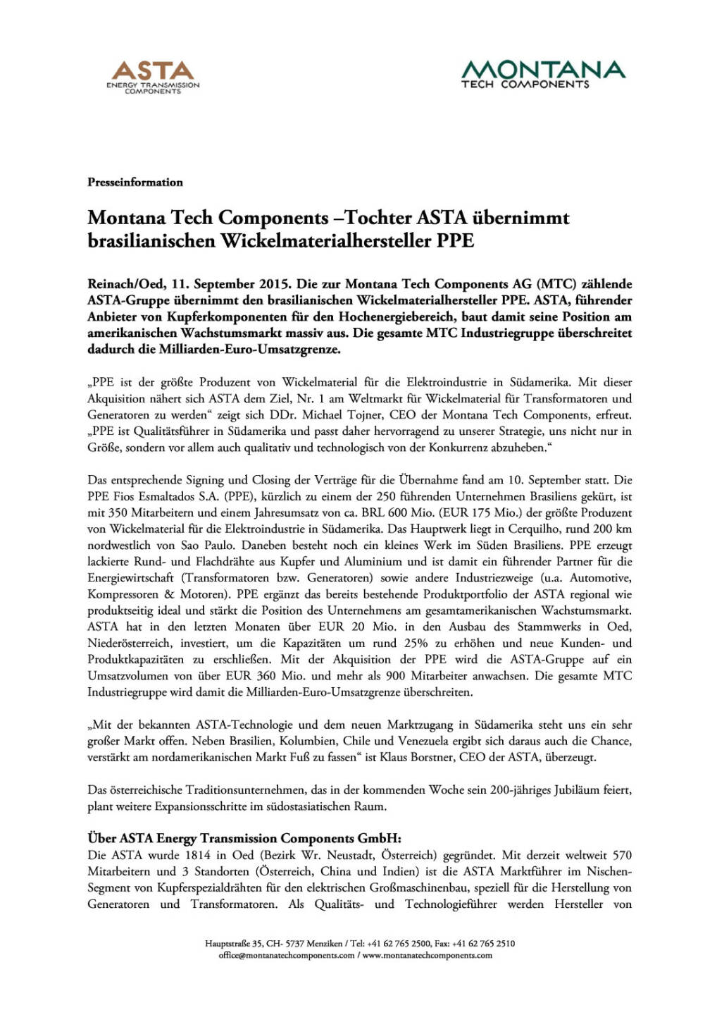 Montana Tech Components-Tochter übernimmt brasilianischen Wickelmaterialhersteller , Seite 1/2, komplettes Dokument unter http://boerse-social.com/static/uploads/file_360_montana_tech_components-tochter_übernimmt_brasilianischen_wickelmaterialhersteller.pdf