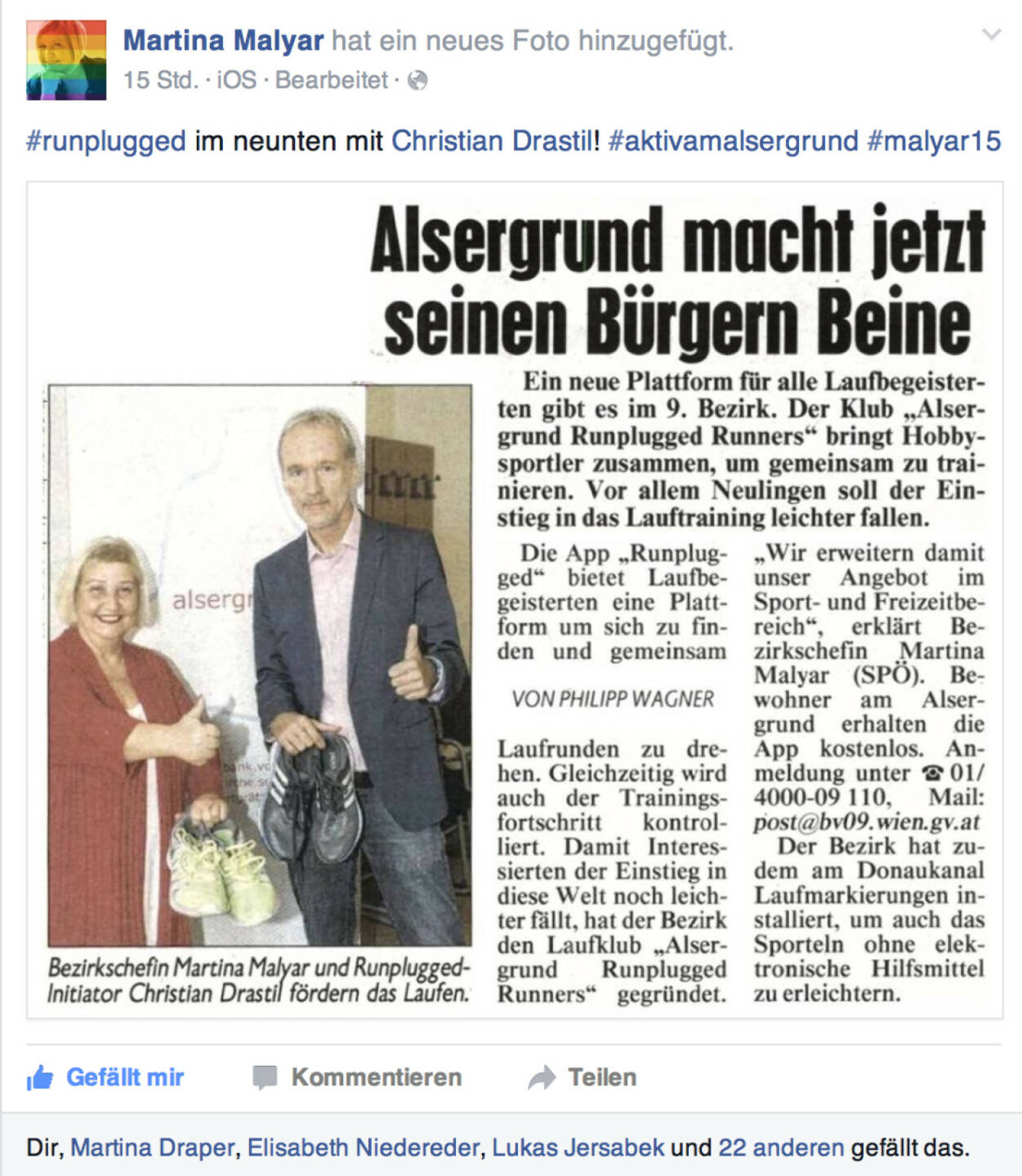 Alsergrund macht jetzt seinen Bürgern Beine - Runplugged mit BV Martina Malyar in der Krone