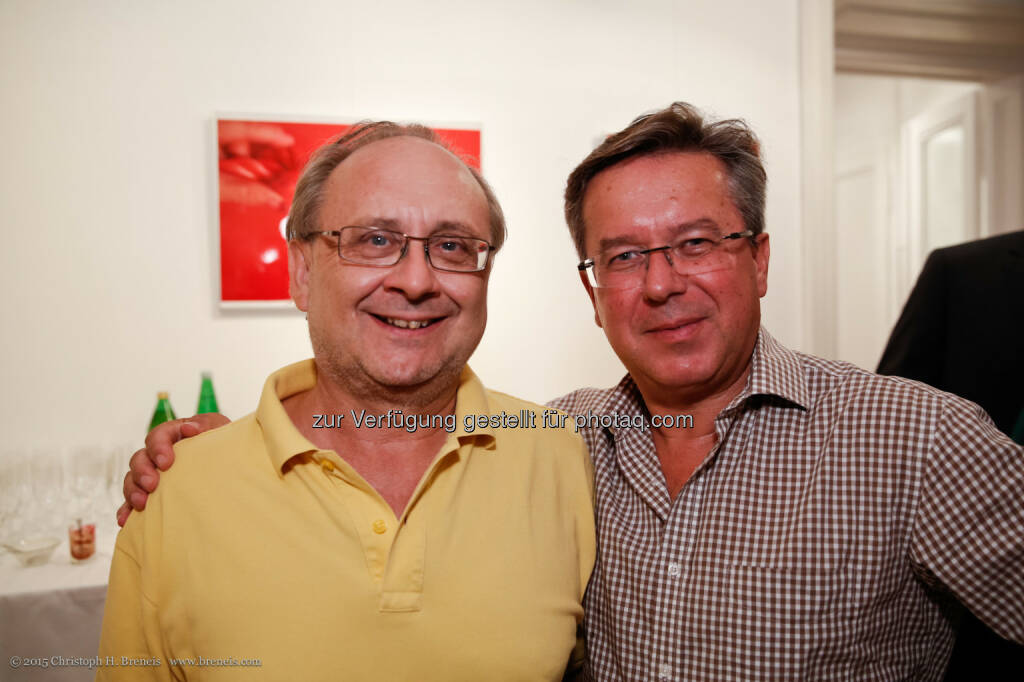 ÖMG Präsident Peter Drobil und Hans Bauernfeind, anlässlich: Yoga und Tee bei der Österreichische Marketing-Gesellschaft Business Lounge (Bild: Christoph H. Breneis/ÖMG), © Aussender (17.09.2015) 