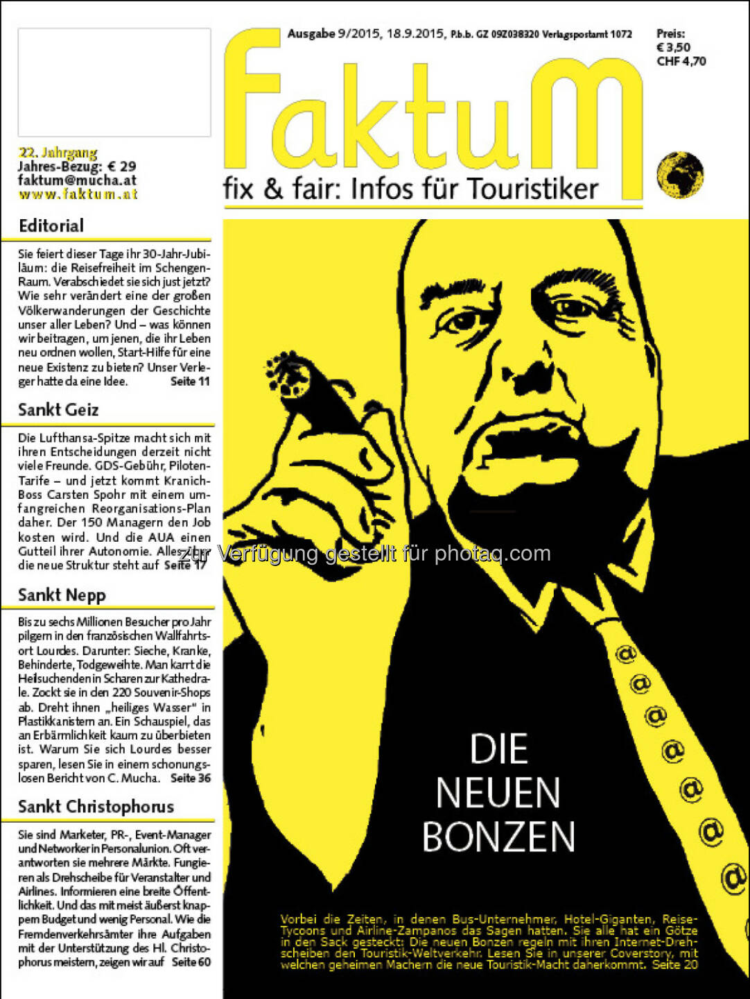 Cover FaktuM 9/2015 : Die neuen Bonzen : Coverstory: Die Mächtigen der Reisebranche © Mucha Verlag