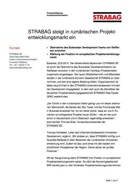 Strabag steigt in rumänischen Projektentwicklungsmarkt ein, Seite 1/2, komplettes Dokument unter http://boerse-social.com/static/uploads/file_382_strabag_steigt_in_rumanischen_projektentwicklungsmarkt_ein.pdf (23.09.2015) 