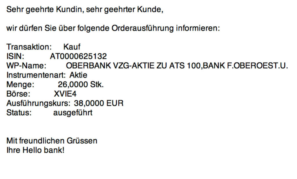Tag 58: Kauf 26 Oberbank Vzg. zu 38 Euro (24.09.2015) 