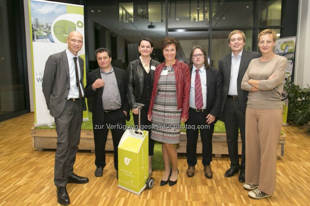 Alexander Kopecek, Martin Berger, Ilse Stockinger, Angelika Winkler, Claus Seibt , Lukas Lang, Sibylle Hamann :  Club Seestadt - Wien 3420 Aspern Development AG - lud wieder zum Fachaustausch. Aktuelles Thema: Mobilität : Fotocredit: Wien 3420 Aspern Development AG/APA-Fotoservice/Reither, © Aussender (30.09.2015) 