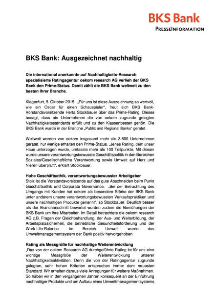 BKS Bank prime bei ÖKOM-Rating , Seite 1/2, komplettes Dokument unter http://boerse-social.com/static/uploads/file_403_bks_bank_prime_bei_okom-rating.pdf (06.10.2015) 