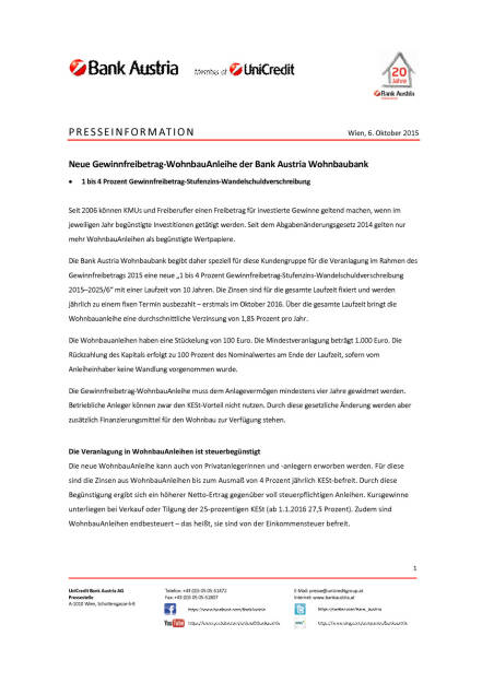 Neue Gewinnfreibetrag-WohnbauAnleihe der Bank Austria Wohnbaubank, Seite 1/4, komplettes Dokument unter http://boerse-social.com/static/uploads/file_405_neue_gewinnfreibetrag-wohnbauanleihe_der_bank_austria_wohnbaubank.pdf (06.10.2015) 