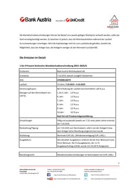 Neue Gewinnfreibetrag-WohnbauAnleihe der Bank Austria Wohnbaubank, Seite 2/4, komplettes Dokument unter http://boerse-social.com/static/uploads/file_405_neue_gewinnfreibetrag-wohnbauanleihe_der_bank_austria_wohnbaubank.pdf (06.10.2015) 