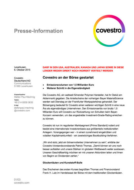Covestro an der Börse gestartet , Seite 1/3, komplettes Dokument unter http://boerse-social.com/static/uploads/file_406_covestro_an_der_borse_gestartet.pdf (06.10.2015) 