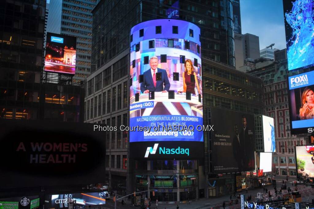 Nasdaq congratulates Bloomberg Television on the launch of #BloombergGo!  David Westin Stephanie Ruhle  Source: http://facebook.com/NASDAQ (11.10.2015) 