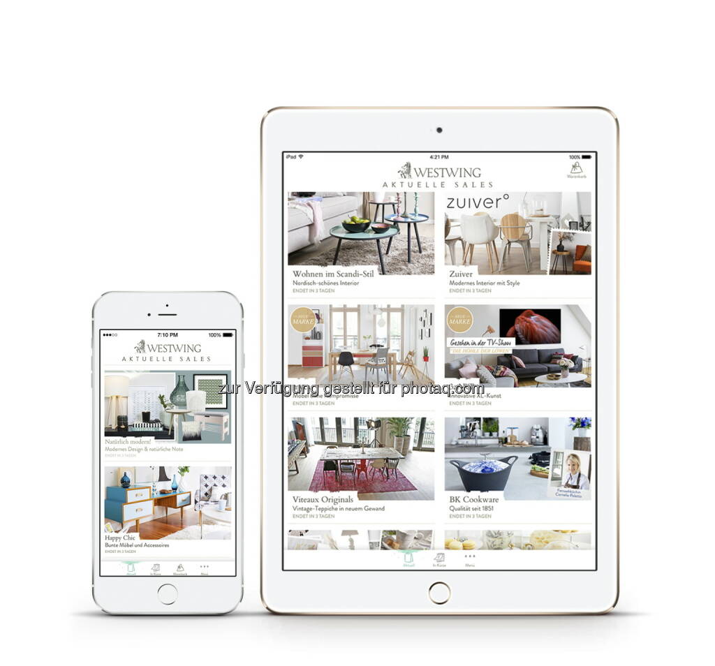 Westwing launcht neue App für iPad und iPhone und macht es so noch bequemer Wohnideen zu Hause zu entdecken Living iPad App (Bild: Westwing Home & Living GmbH) - Download unter https://www.westwing.de/app/  (15.10.2015) 