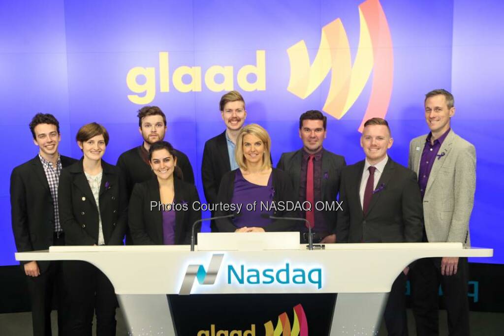 GLAAD rings the Nasdaq Closing Bell for #SpiritDay! #GoPurple  Source: http://facebook.com/NASDAQ (16.10.2015) 